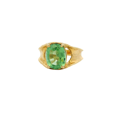 14k Yellow Gold Oval Cut Peridot Center Stone Ring