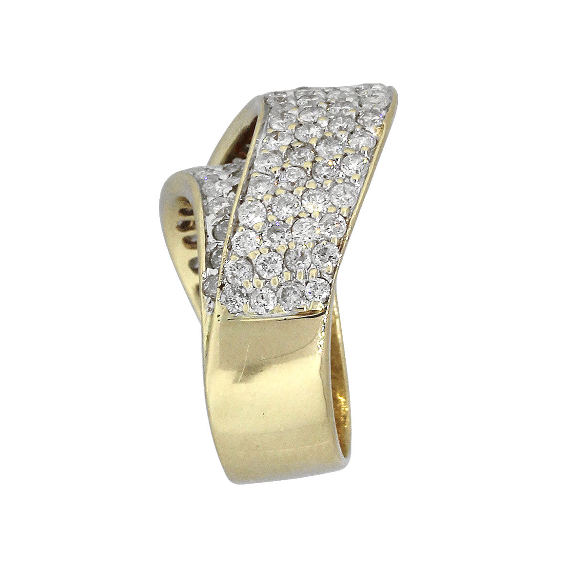 14k Yellow Gold 2ctw Round Cut Diamond Pave Crossover Ring