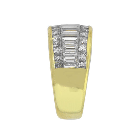 18k Yellow Gold 2.50ctw Baguette And Round Brilliant Diamond Wide Ring