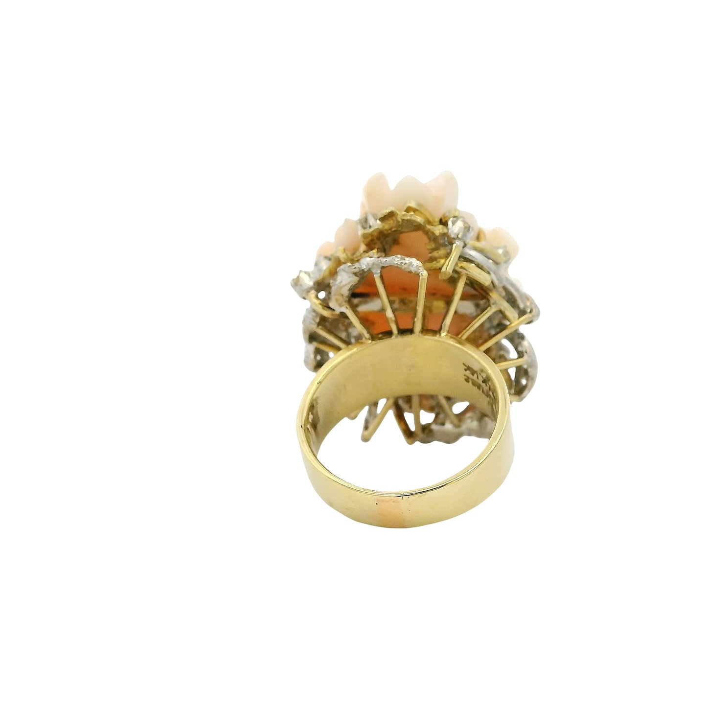 14k Yellow Gold 0.67ctw Diamond Pave Carved Coral Ring