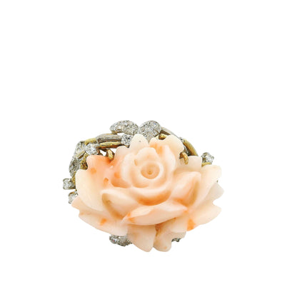 14k Yellow Gold 0.67ctw Diamond Pave Carved Coral Ring