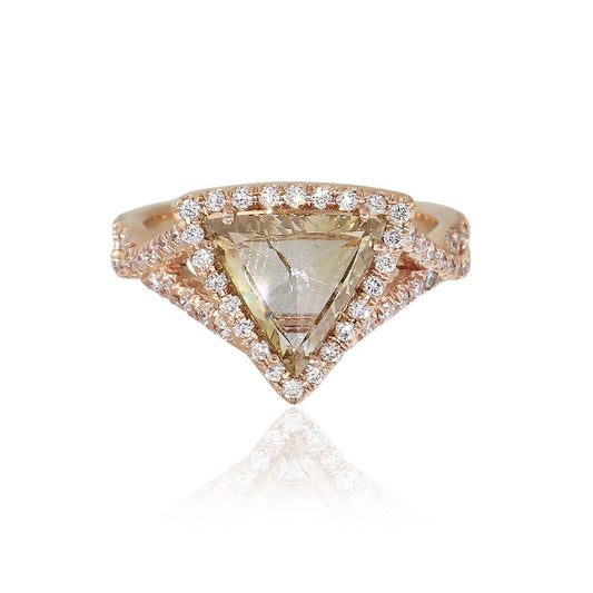 14k Rose Gold 2.07ct Triangle Shaped Diamond Halo Engagement Ring