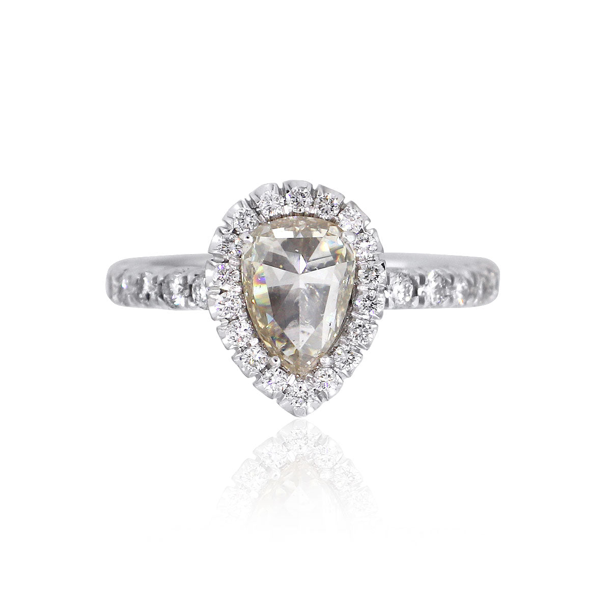 14k White Gold 0.92ct Pear Shaped Diamond Halo Ring