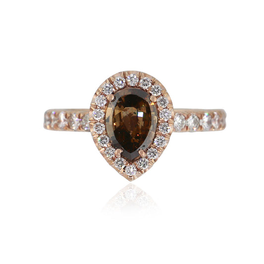 14k Rose Gold 1ct Pear Shaped Diamond Halo Ring