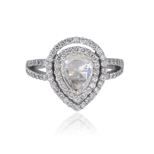 14k White Gold 1.06ct Pear Shaped Diamond Double Halo Engagement Ring