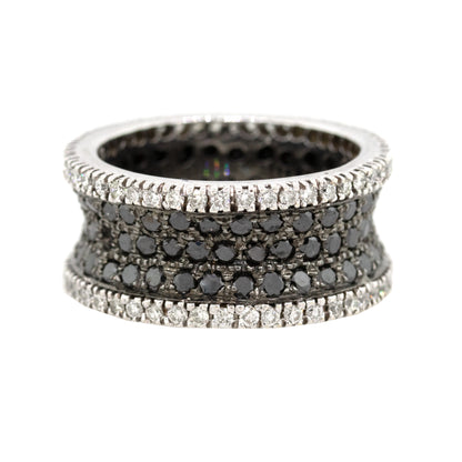 14k White Gold Black and White Diamond Wide Wedding Band Ring