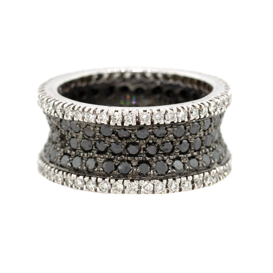14k White Gold Black and White Diamond Wide Band Ring