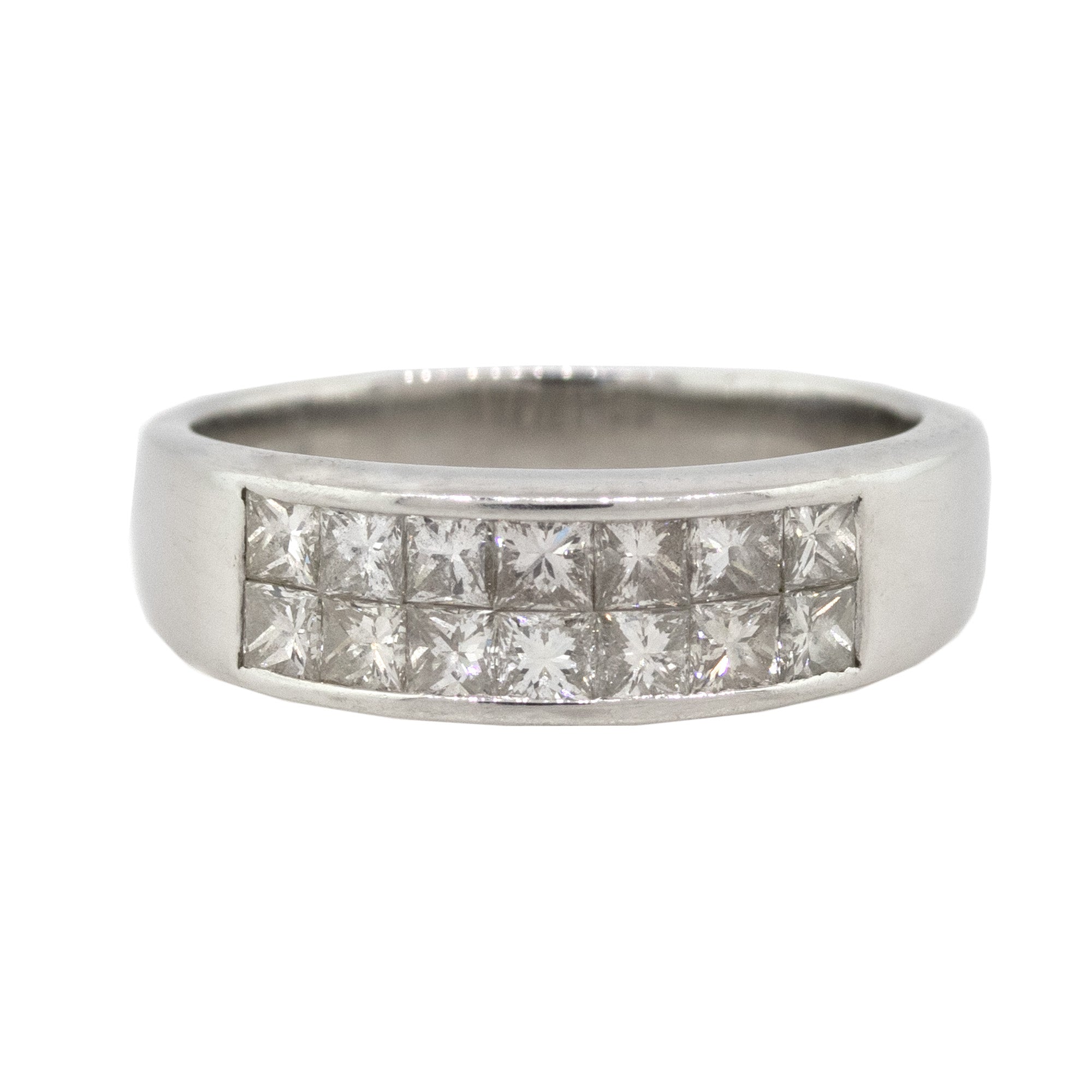 Platinum 0.4ctw Two Row Invisible Set Princess Cut Diamond Ring