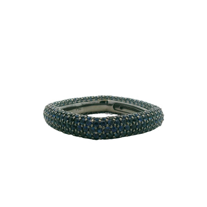 18k Black Gold 4.01ctw Natural Round Cut Blue Sapphire Pave Square Ring