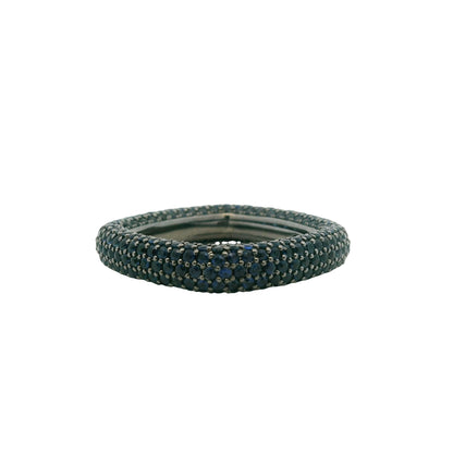 18k Black Gold 4.01ctw Natural Round Cut Blue Sapphire Pave Square Ring