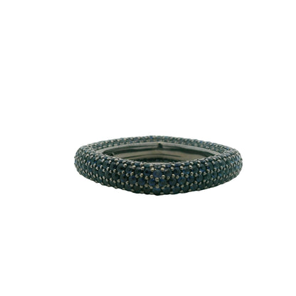 18k Black Gold 4.01ctw Natural Round Cut Blue Sapphire Pave Square Ring