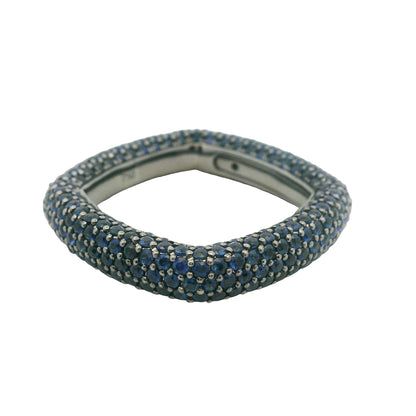 18k Black Gold 4.01ctw Natural Round Cut Blue Sapphire Pave Square Ring