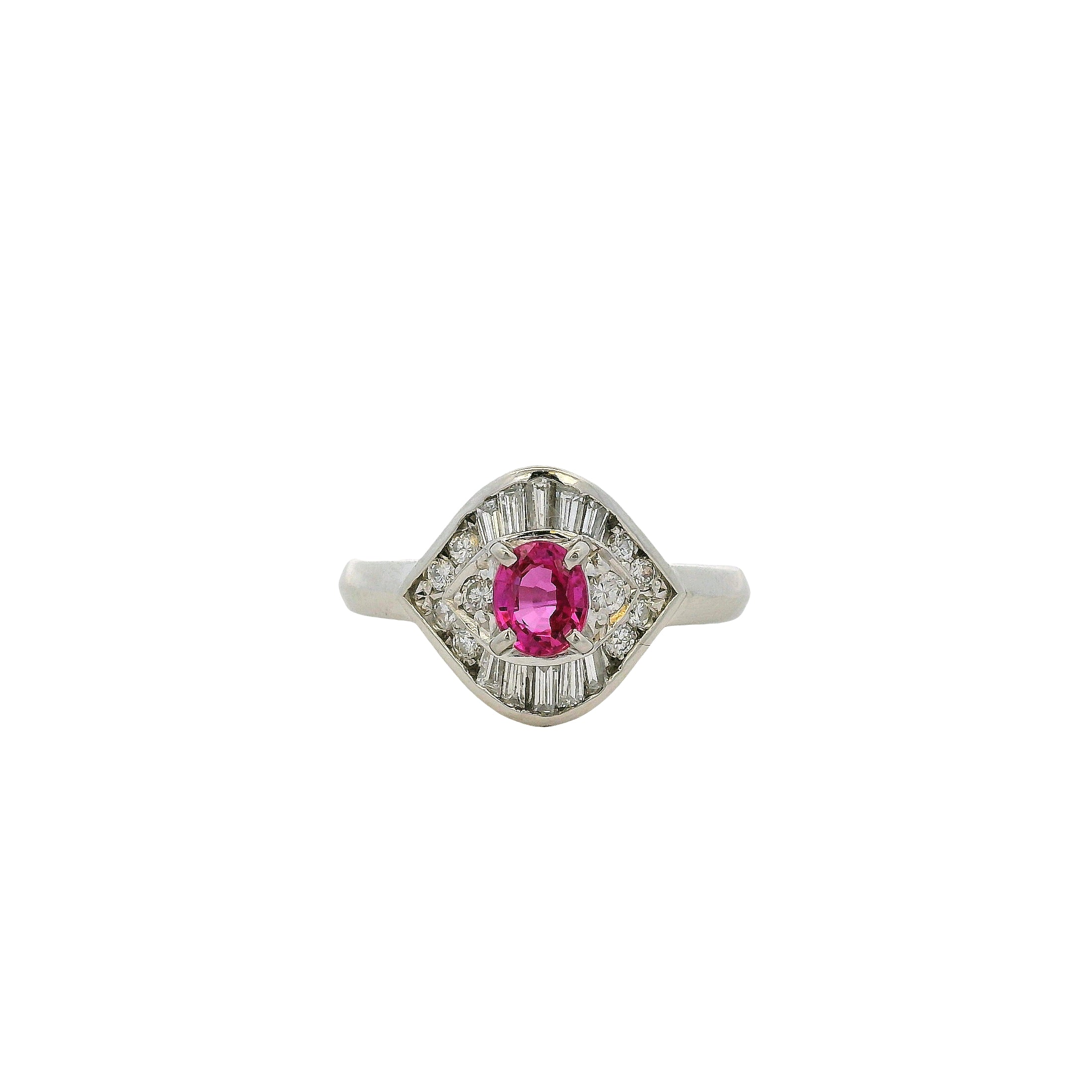 Platinum 0.47ct Oval Ruby Eye with Diamonds Cocktail Ring