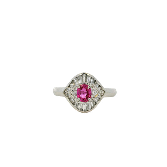 Platinum 0.47ct Oval Ruby Eye with Diamonds Cocktail Ring