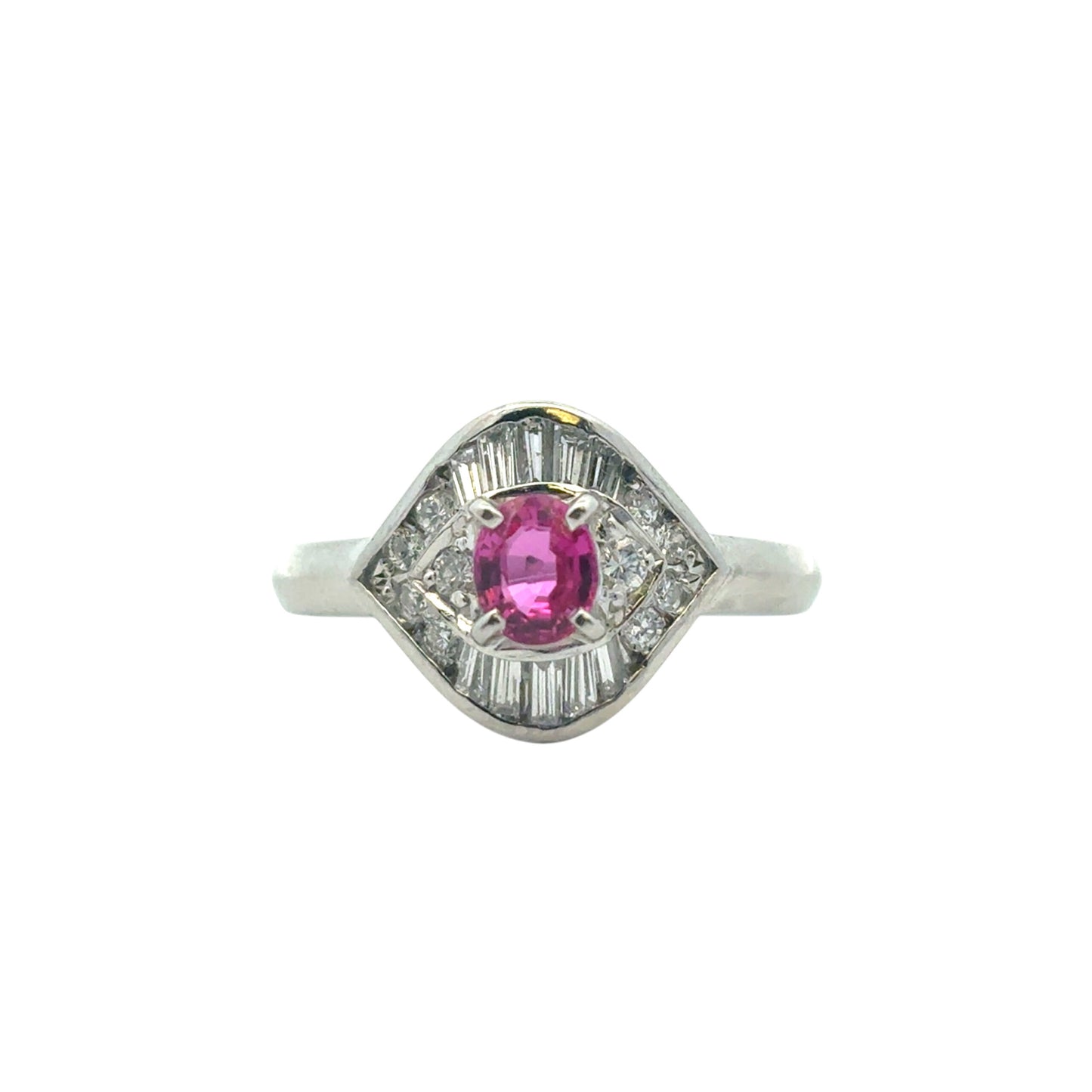 Platinum 0.47ct Oval Ruby Eye with Diamonds Cocktail Ring