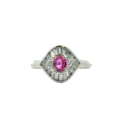 Platinum 0.47ct Oval Ruby Eye with Diamonds Cocktail Ring