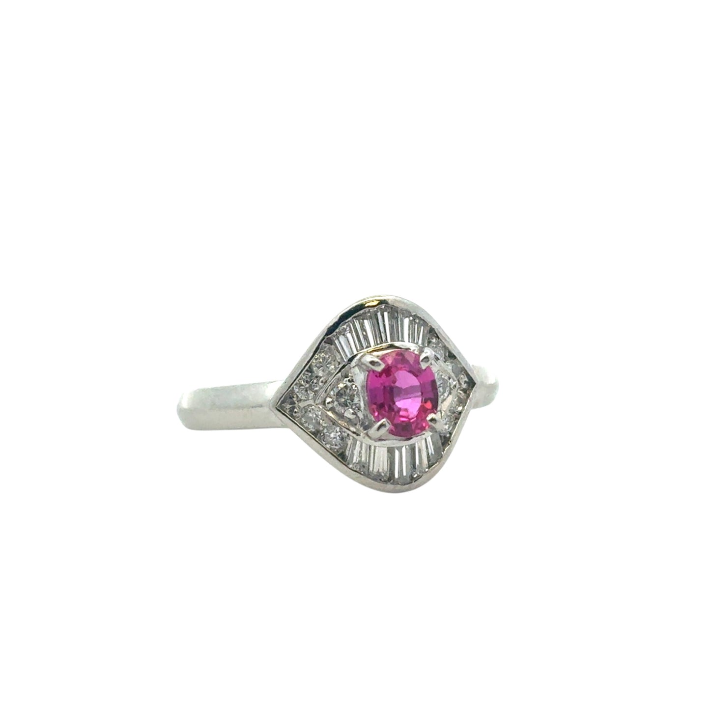 Platinum 0.47ct Oval Ruby Eye with Diamonds Cocktail Ring