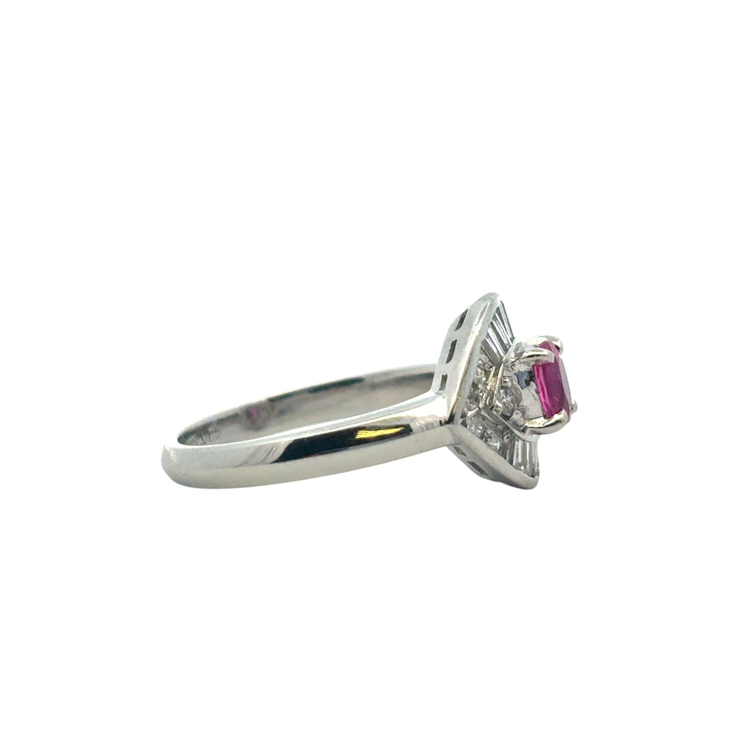 Platinum 0.47ct Oval Ruby Eye with Diamonds Cocktail Ring
