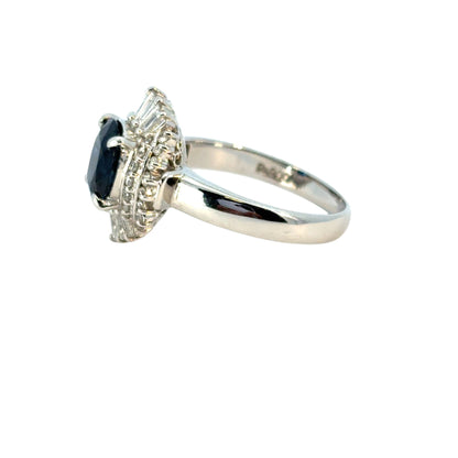 Platinum 1.98ct Oval Sapphire Center Diamond Cocktail Ring