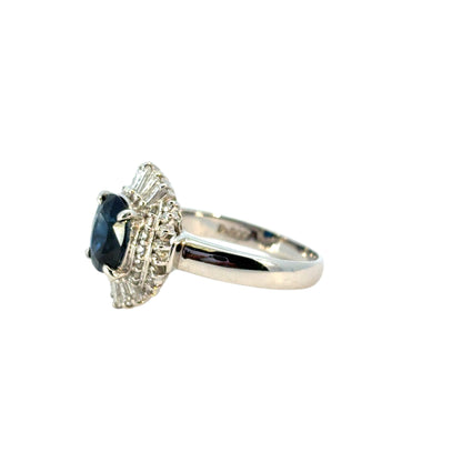 Platinum 1.98ct Oval Sapphire Center Diamond Cocktail Ring