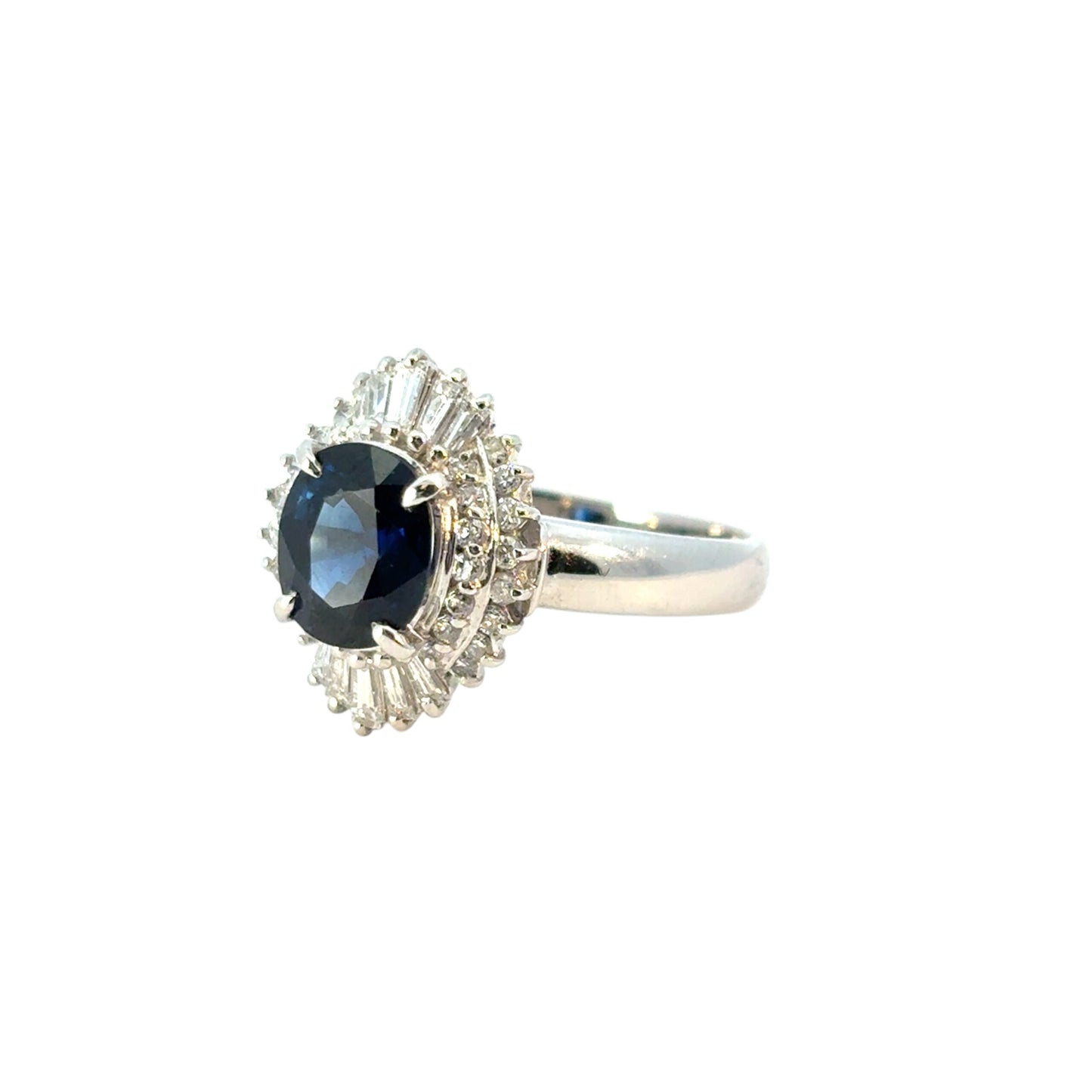 Platinum 1.98ct Oval Sapphire Center Diamond Cocktail Ring