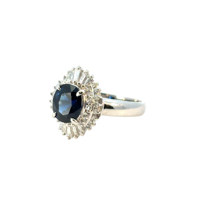 Platinum 1.98ct Oval Sapphire Center Diamond Cocktail Ring