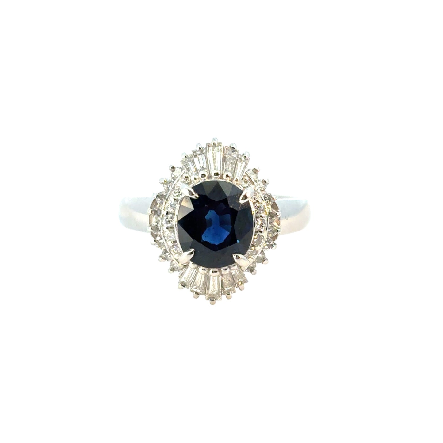 Platinum 1.98ct Oval Sapphire Center Diamond Cocktail Ring