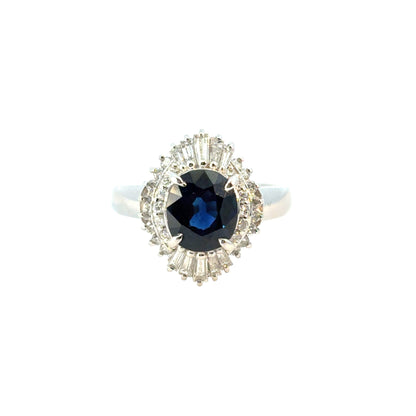 Platinum 1.98ct Oval Sapphire Center Diamond Cocktail Ring