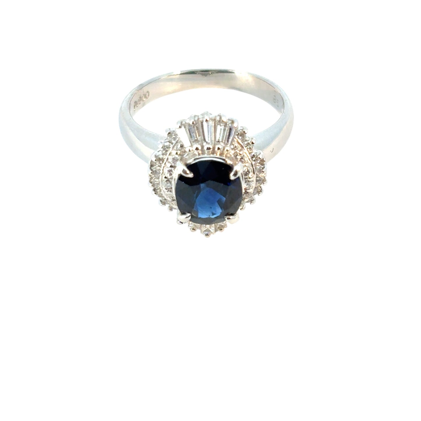 Platinum 1.98ct Oval Sapphire Center Diamond Cocktail Ring