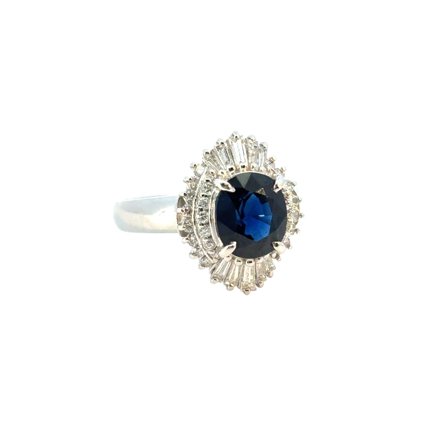 Platinum 1.98ct Oval Sapphire Center Diamond Cocktail Ring