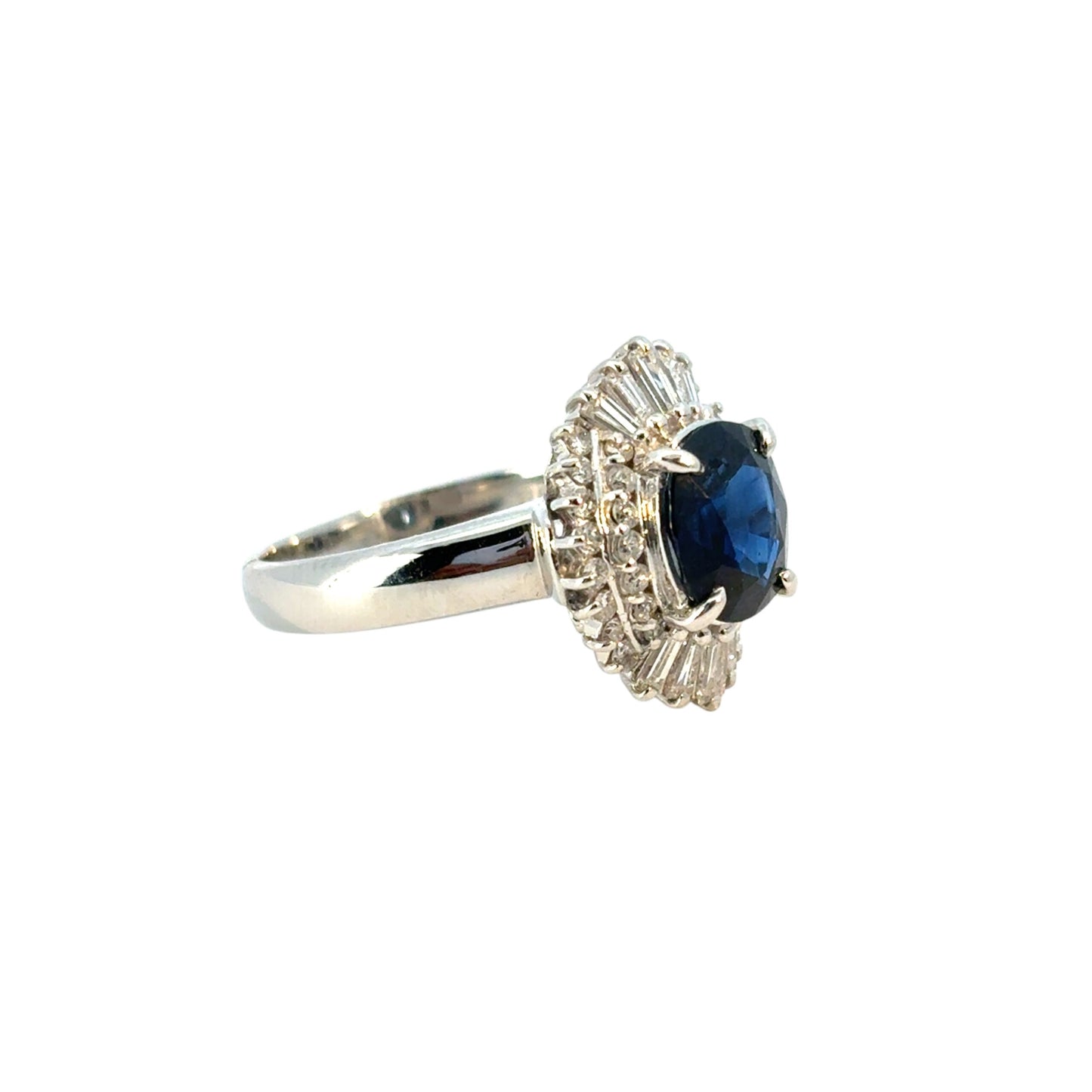 Platinum 1.98ct Oval Sapphire Center Diamond Cocktail Ring