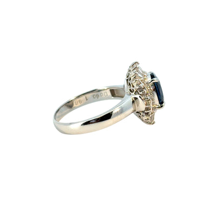 Platinum 1.98ct Oval Sapphire Center Diamond Cocktail Ring