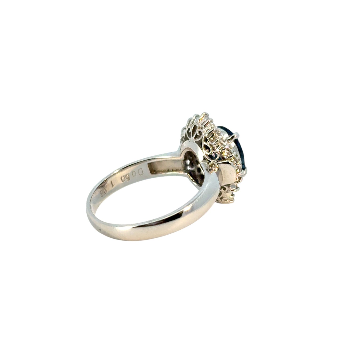 Platinum 1.98ct Oval Sapphire Center Diamond Cocktail Ring
