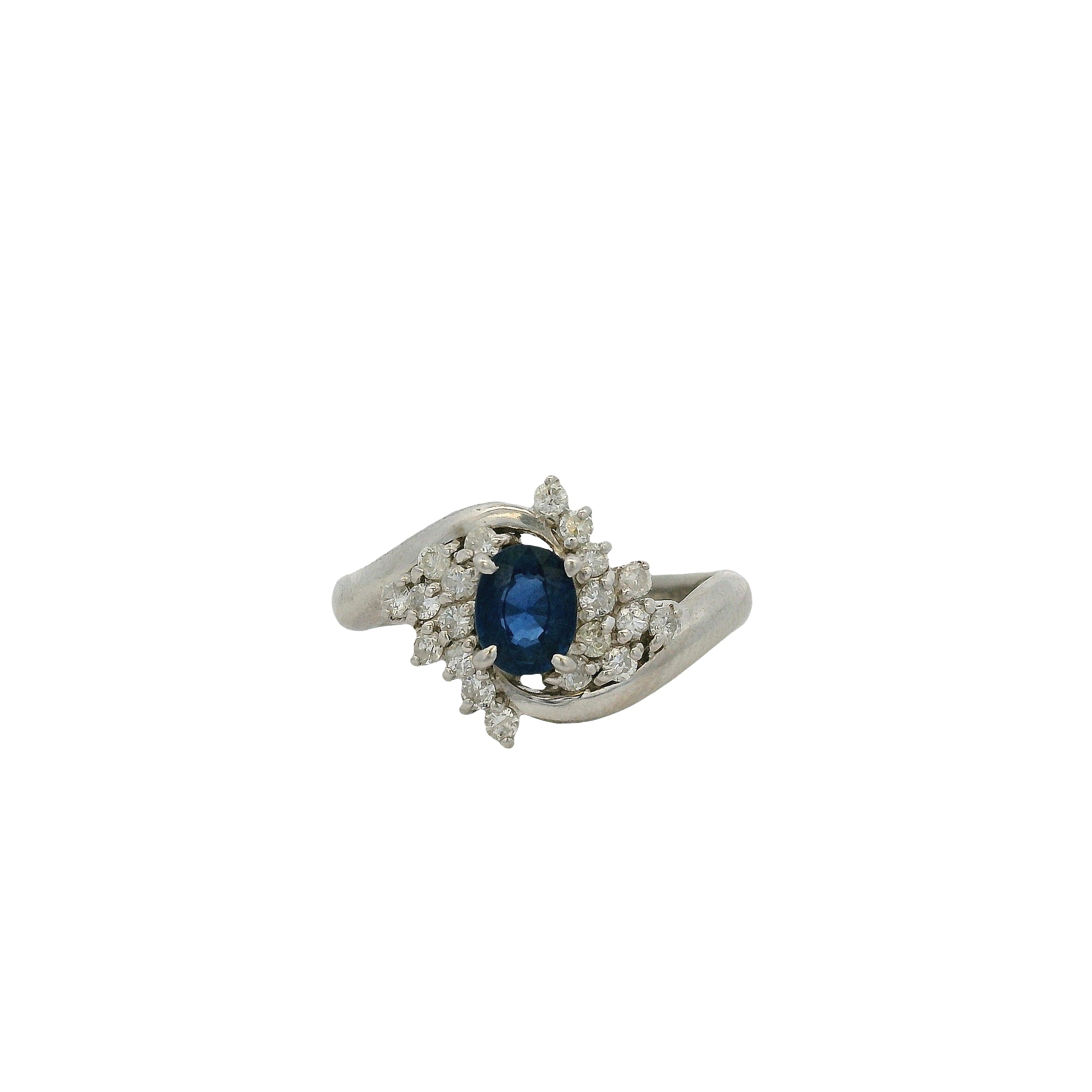 Platinum 0.48ct Oval Cut Sapphire Diamond Cocktail Spiral Ring
