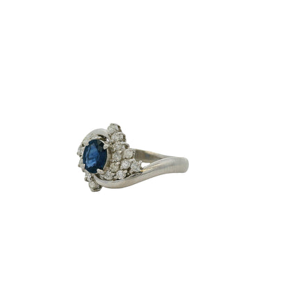 Platinum 0.48ct Oval Cut Sapphire Diamond Cocktail Spiral Ring