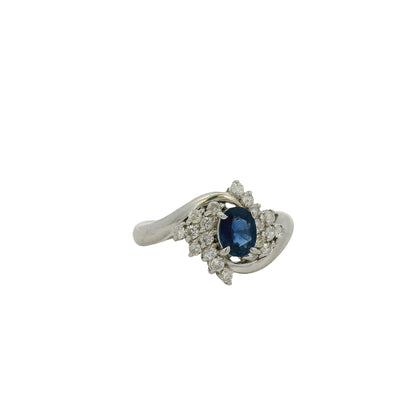 Platinum 0.48ct Oval Cut Sapphire Diamond Cocktail Spiral Ring