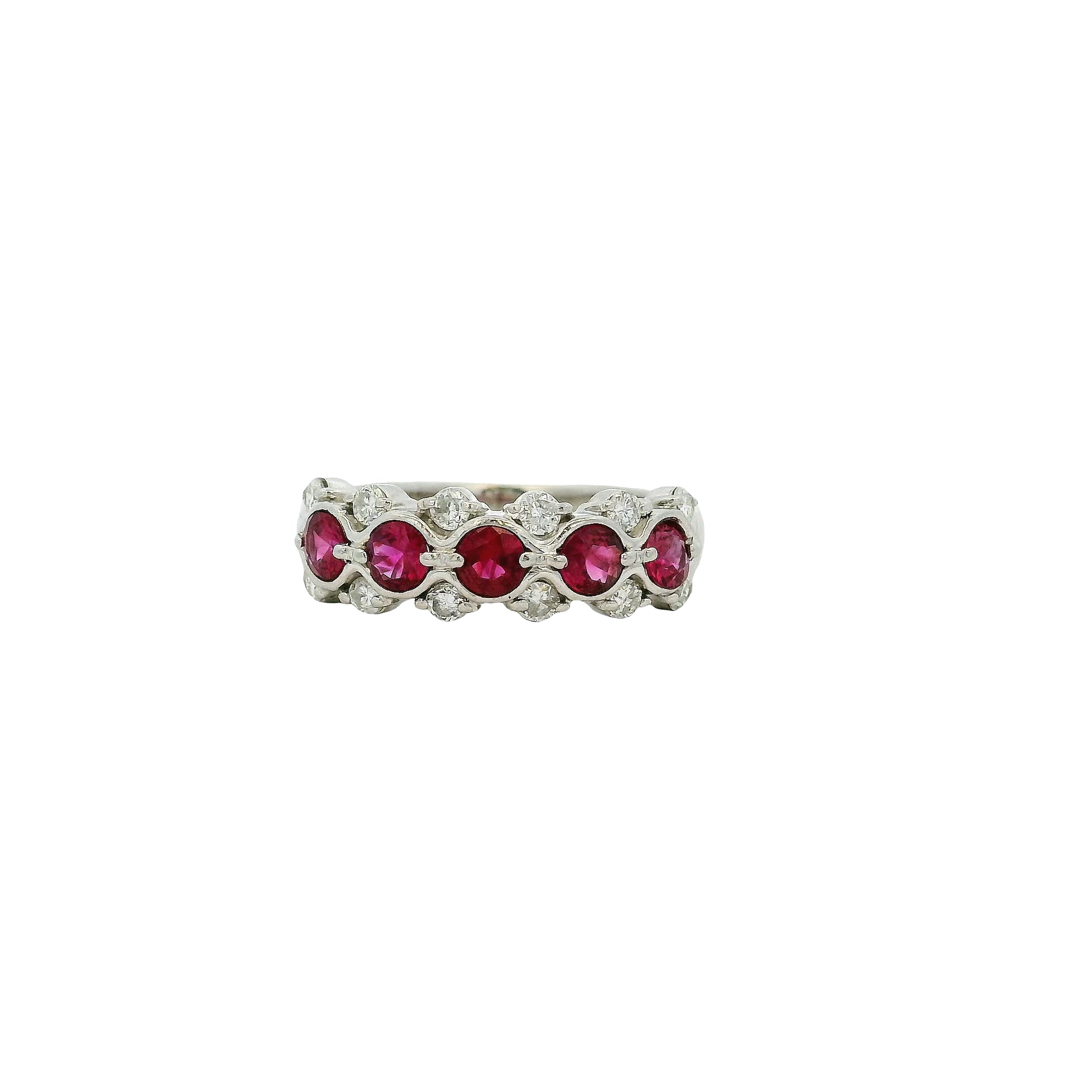 Platinum 0.75ct Round Ruby Bezel Set Diamond Ring