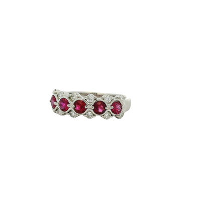 Platinum 0.75ct Round Ruby Bezel Set Diamond Ring
