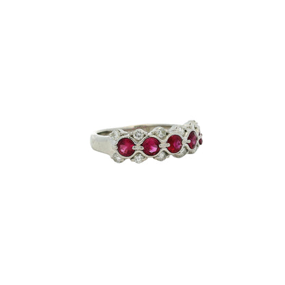Platinum 0.75ct Round Ruby Bezel Set Diamond Ring