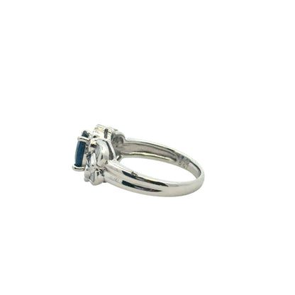 Platinum 1.25ct Oval Sapphire Center 0.47ctw Diamond Cocktail Scalloped Ring