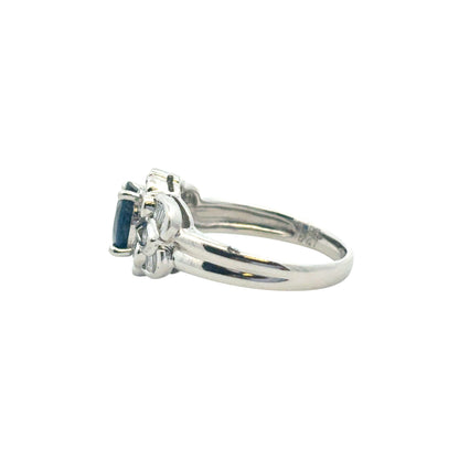 Platinum 1.25ct Oval Sapphire Center 0.47ctw Diamond Cocktail Scalloped Ring