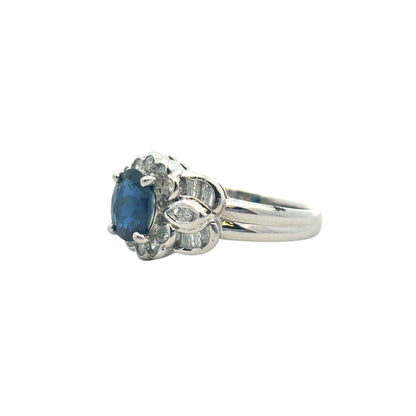 Platinum 1.25ct Oval Sapphire Center 0.47ctw Diamond Cocktail Scalloped Ring