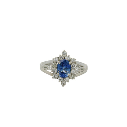 Platinum 0.73ctw Diamond Blue Oval Sapphire Center Cocktail Ring