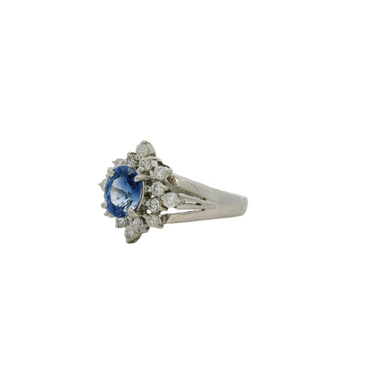 Platinum 0.73ctw Diamond Blue Oval Sapphire Center Cocktail Ring