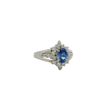 Platinum 0.73ctw Diamond Blue Oval Sapphire Center Cocktail Ring