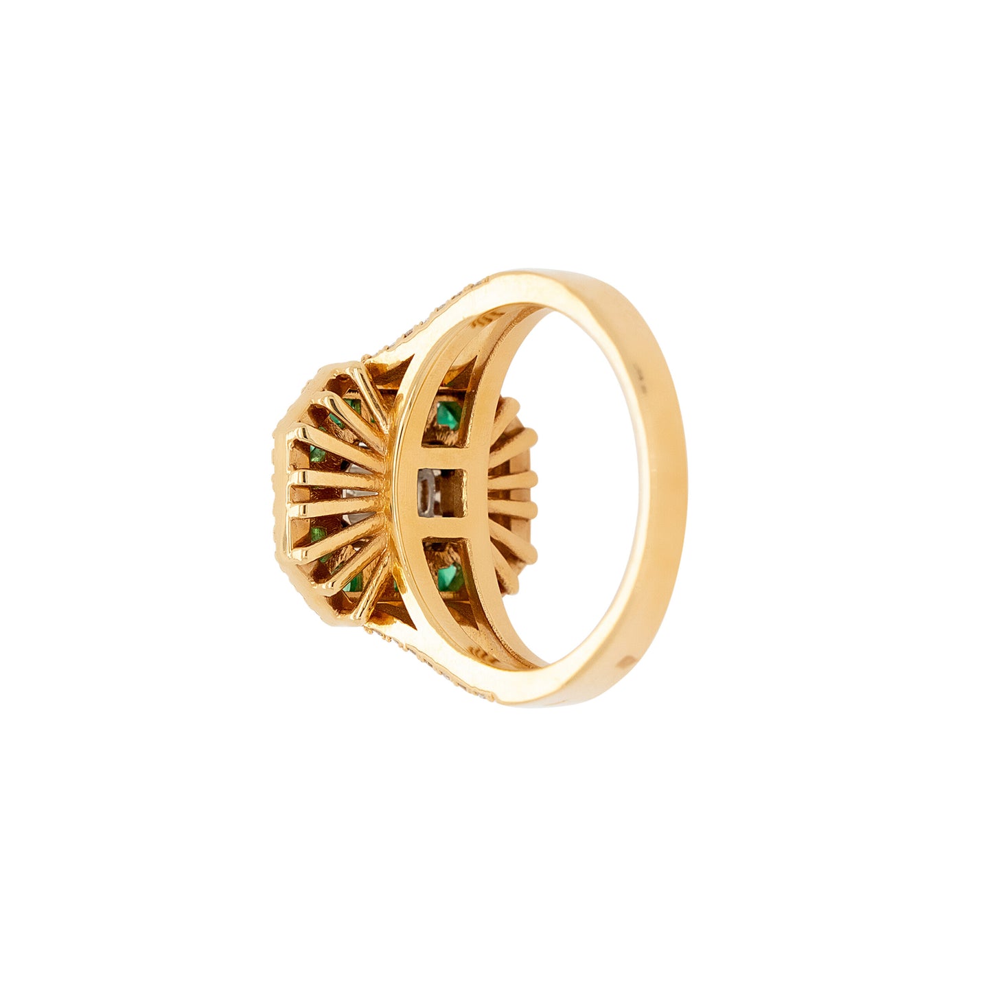18k Yellow Gold 0.91ctw Diamond and 0.55ctw Emerald Multi Stone Octagonal Shape Ring