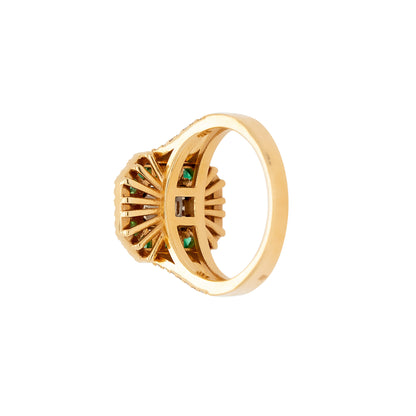 18k Yellow Gold 0.91ctw Diamond and 0.55ctw Emerald Multi Stone Octagonal Shape Ring
