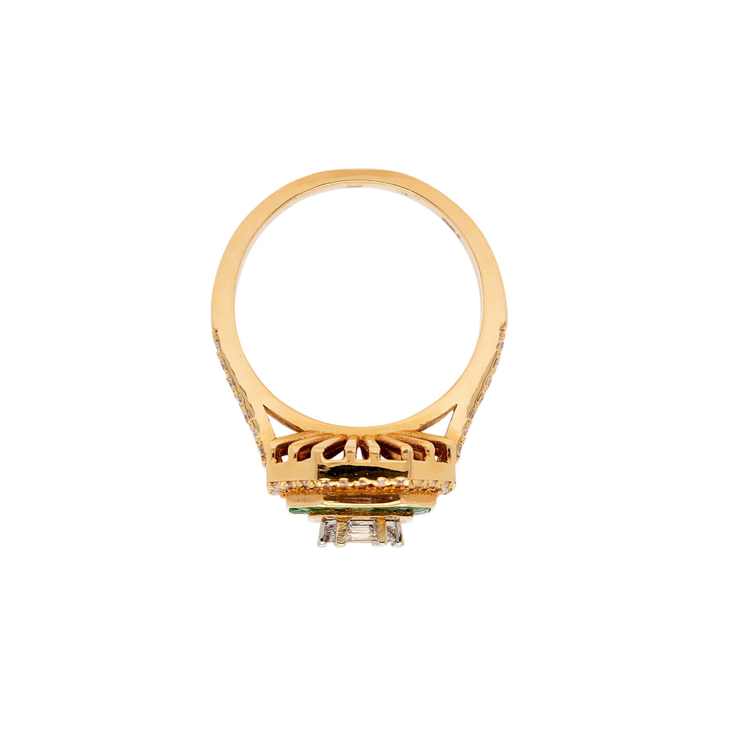 18k Yellow Gold 0.91ctw Diamond and 0.55ctw Emerald Multi Stone Octagonal Shape Ring