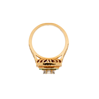 18k Yellow Gold 0.91ctw Diamond and 0.55ctw Emerald Multi Stone Octagonal Shape Ring