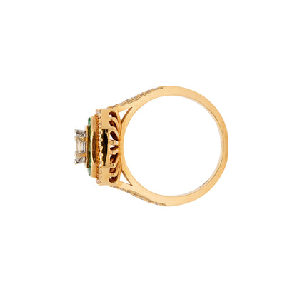 18k Yellow Gold 0.91ctw Diamond and 0.55ctw Emerald Multi Stone Octagonal Shape Ring
